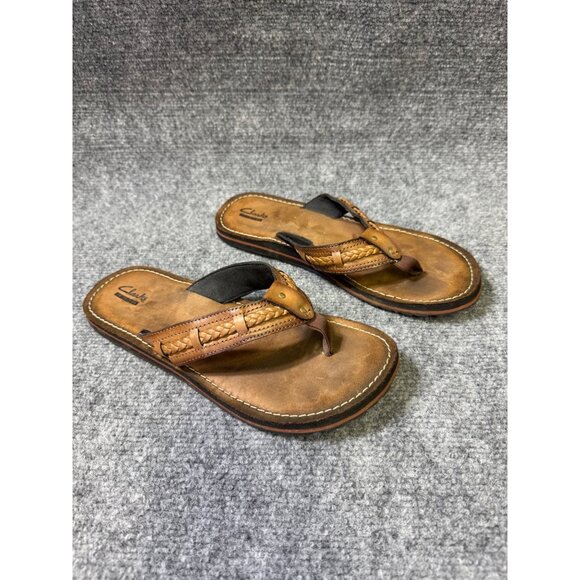 Clarks Womens Size 10 Brown Leather Flip Flops - Picture 1 of 15